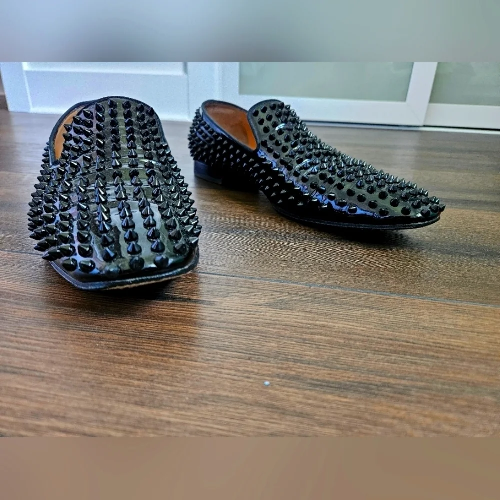 Louboutin Men's Black Dandelion Spikes Flat Patent - Size 45 US 11